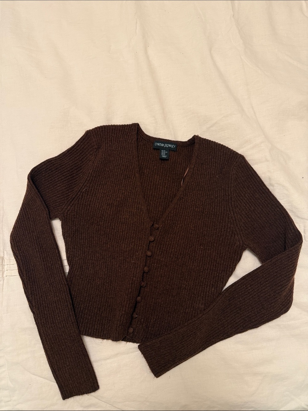 Cynthia Rowley Chocolate Brown Ribbed V-Neck Button Cardigan